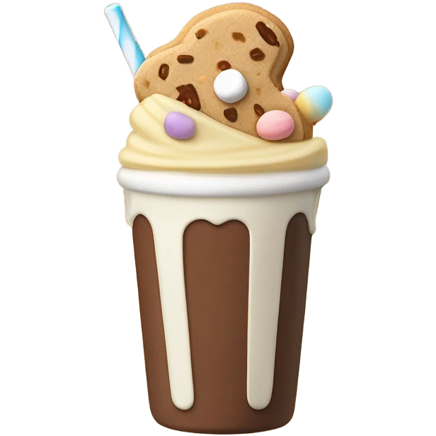 a peanut butter and banana flavored milkshake topped with reese’s pieces, a toffee covered marshmallow, a boxing glove made of white chocolate, and a peanut butter cookie emoji