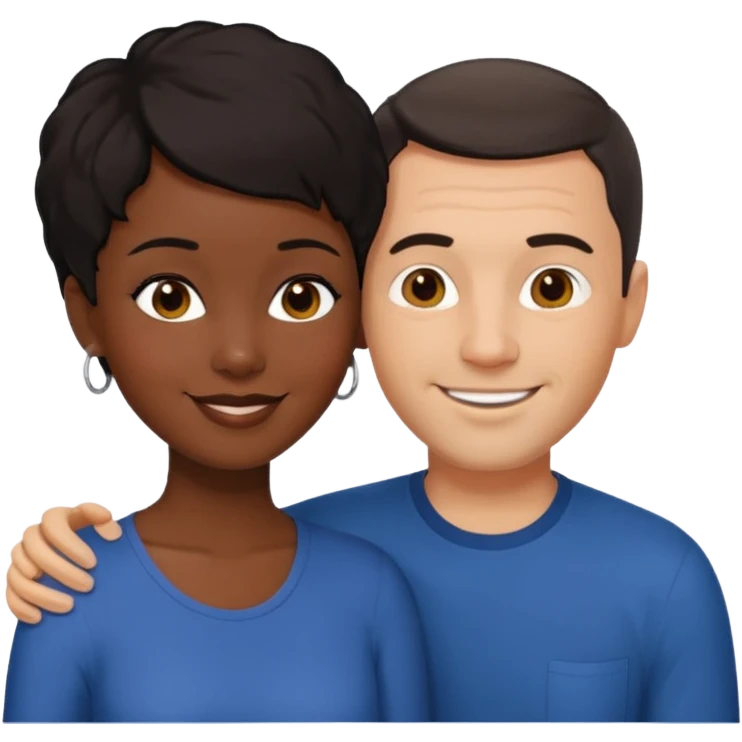 mixte couple black girl  with very short hair , dark haired white man around 40 years old emoji