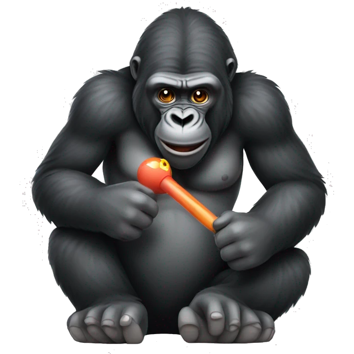 gorilla with a toy for girl in his mouth emoji