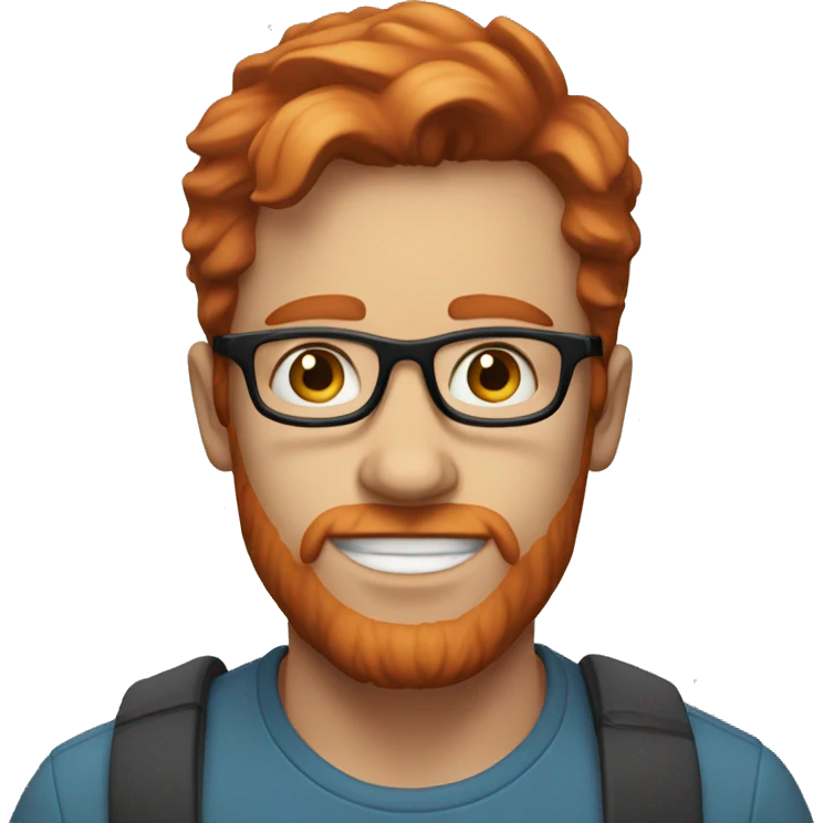 35 year old, male, red hair, pale, blue eyes, white glasses emoji