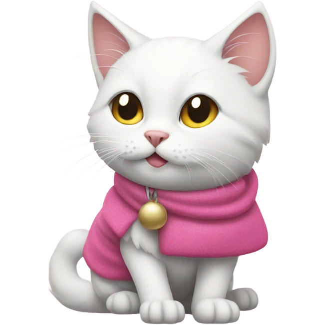 White cat wearing pink Santa clothes emoji