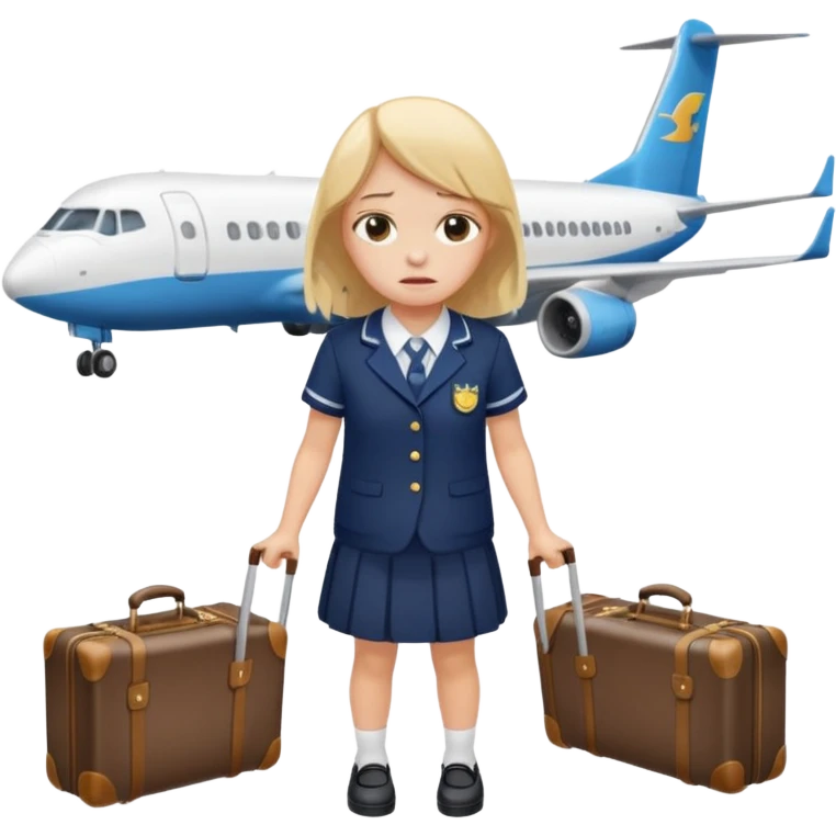 떠난 비행기와 많은 캐리어 때문에 우는 여학생 emoji