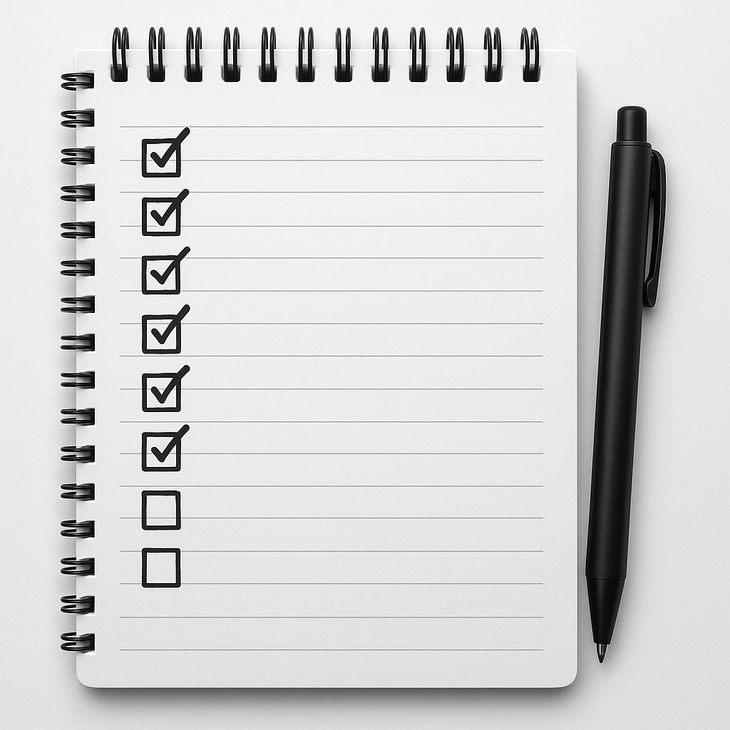 emoji of white spiral notebook with some list on it and a black pen nearby emoji