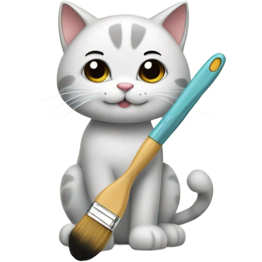 A cute cat who drawing a picture with a brush emoji