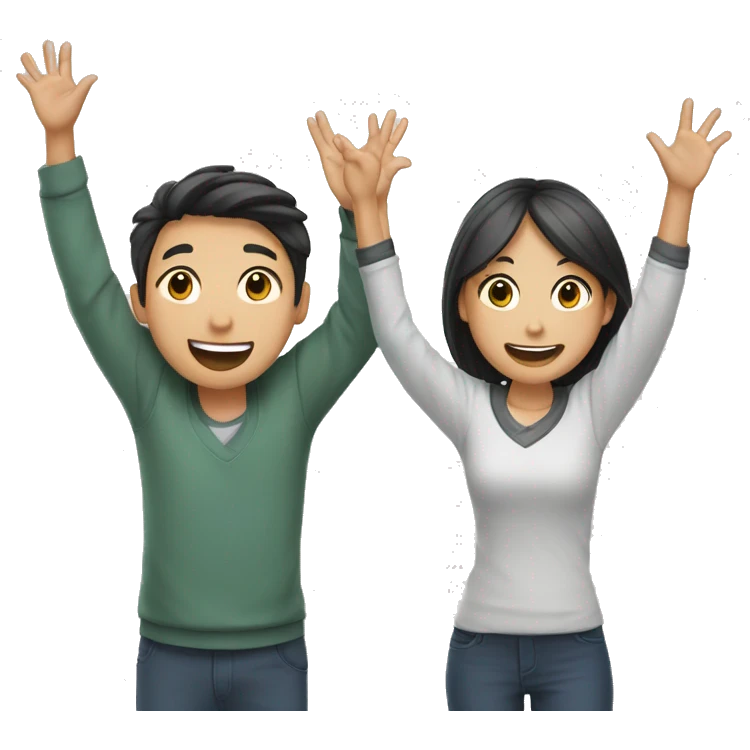 two students raising their hands happily both looking asian emoji
