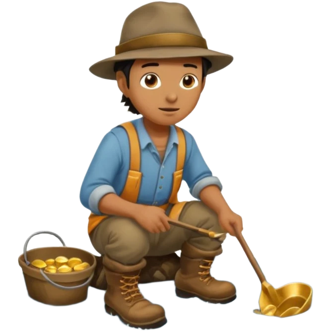 create a gold miner panning for gold near a stream emoji