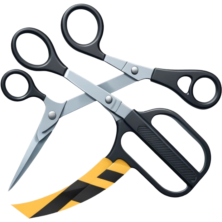 a pair of scissors cutting a section of film tape emoji