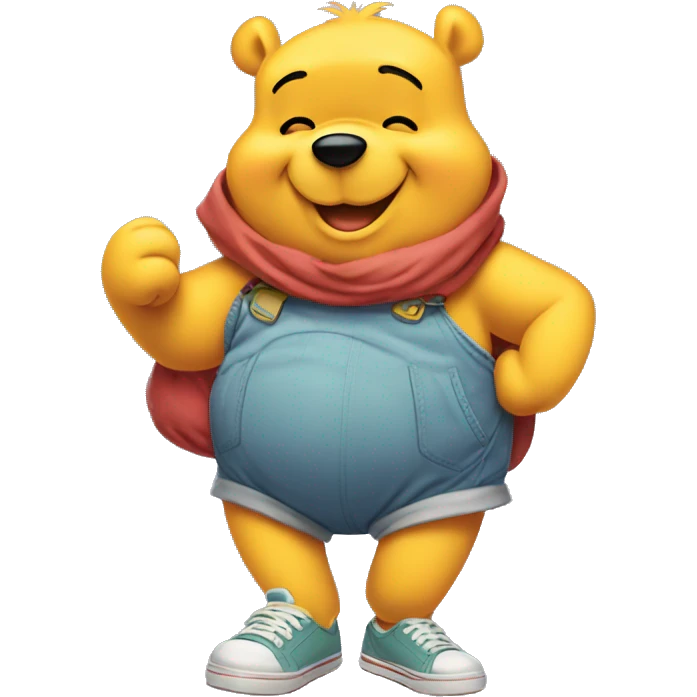 Winnie the pooh doing a thumbs up with a big tummy and floppy untied sneakers emoji