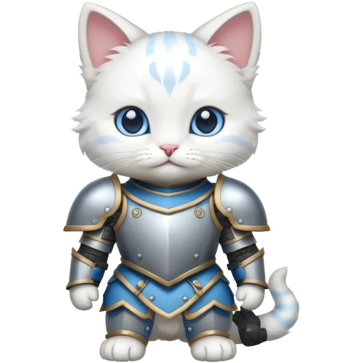 baby white cat in armor, full body emoji