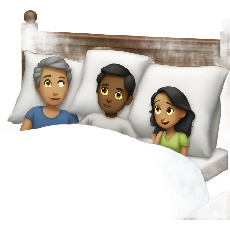 Boy in bed with his parents emoji