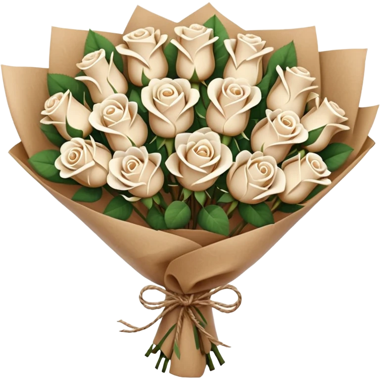 white roses bouquet in brown paper emoji