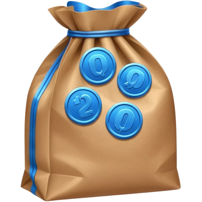 brown bag of blue coins emoji