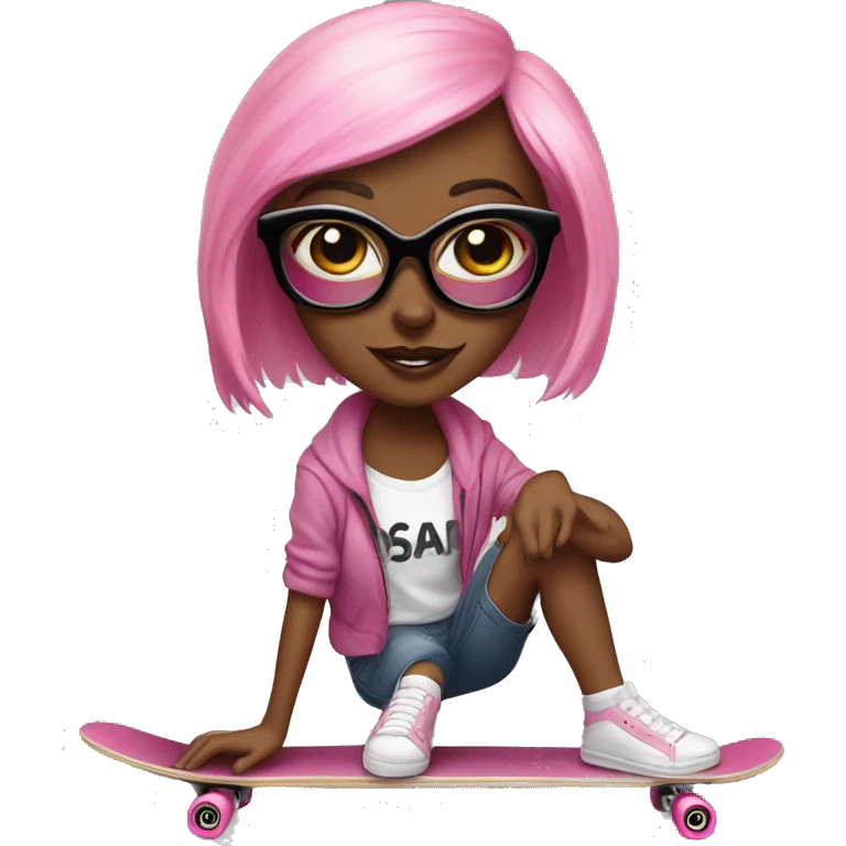 face of girlboss with pink nails in black glasses on a skateboard emoji