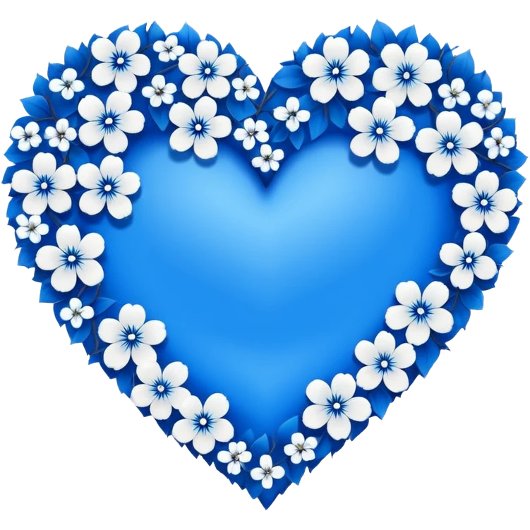goth  sakura heart, heart made of white sakura petals with blue accents, remove background emoji