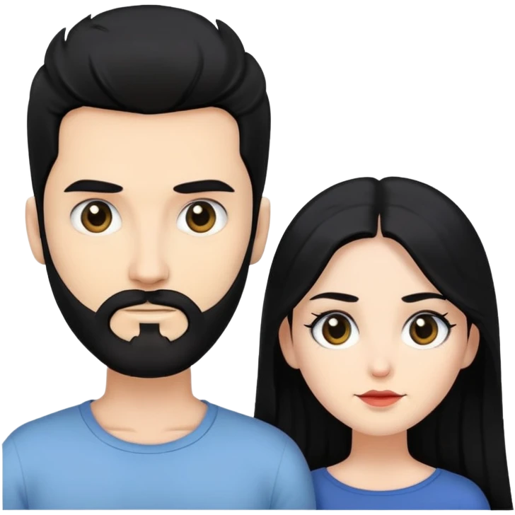 couple of newlyweds, white skin man with black hair and black beard; white skin woman with long black hair and black eyes emoji