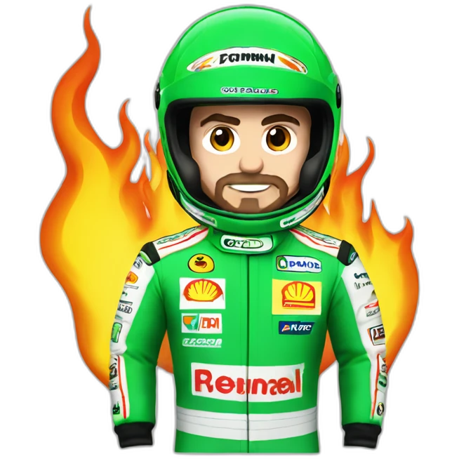 fernando alonso F1 in flames green racing suit emoji