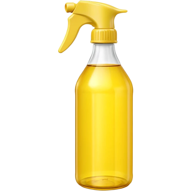 yellow plastic oil bottle, tall, rounded, molded lines, handle, glossy, yellow cap, white neck, soft reflections, gentle shadows, no branding, no label, no food, no faces, clean 3D, soft shadows, transparent background, emoji scale emoji
