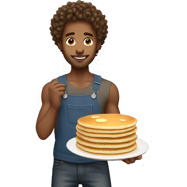 boyfriend with curly hair making pancakes emoji