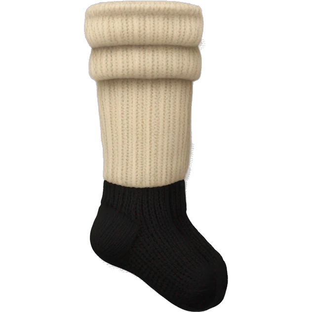 Pair of beige knitted socks black emoji
