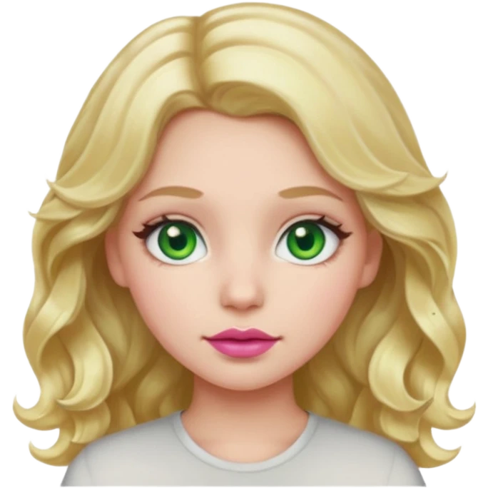 Girl with light blonde way hair in a middle part with green eyes and pink lips emoji
