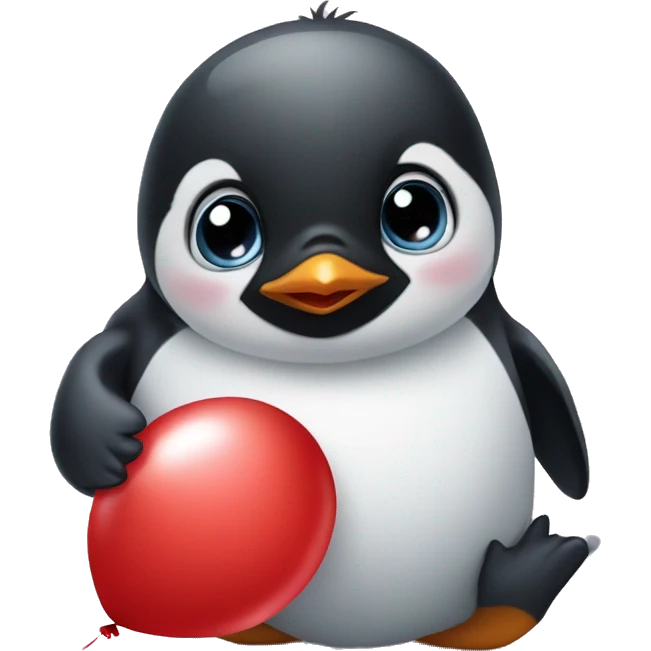 baby penguin with red balloon in her hand emoji