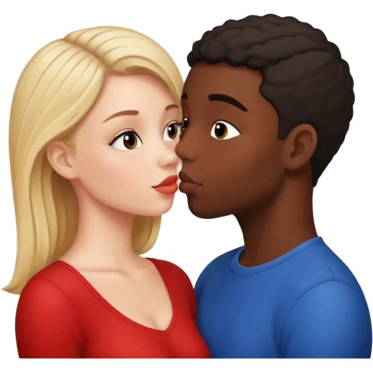 Please create a French kiss between a white girl and black boy emoji