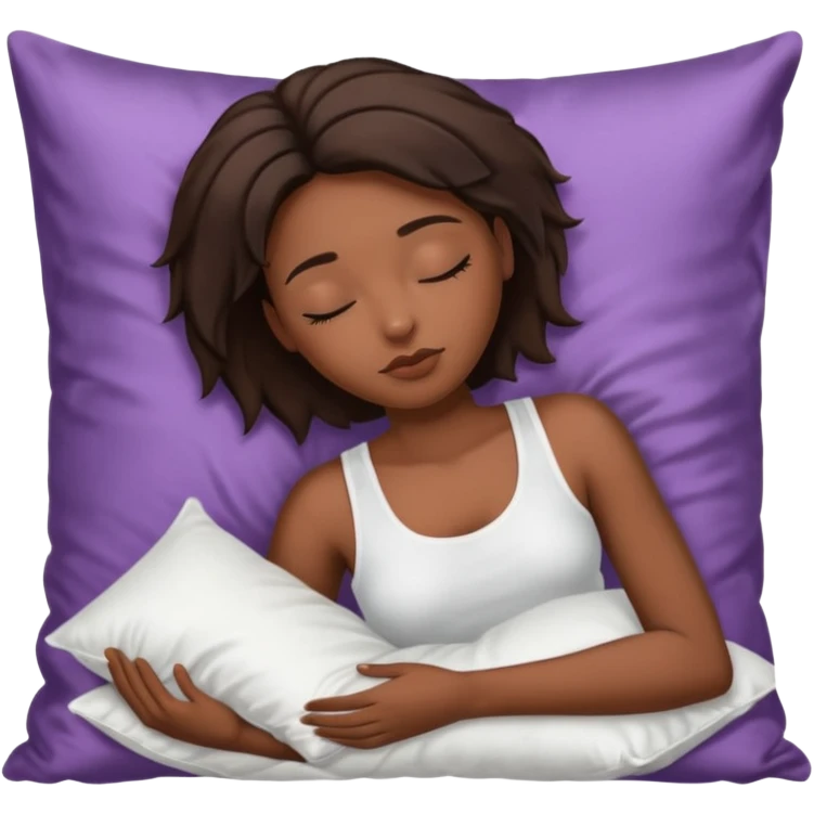 sleeping beauty african american woman with dark brown hair with a silk pillow, she is wearing a white tank top with big boobs emoji