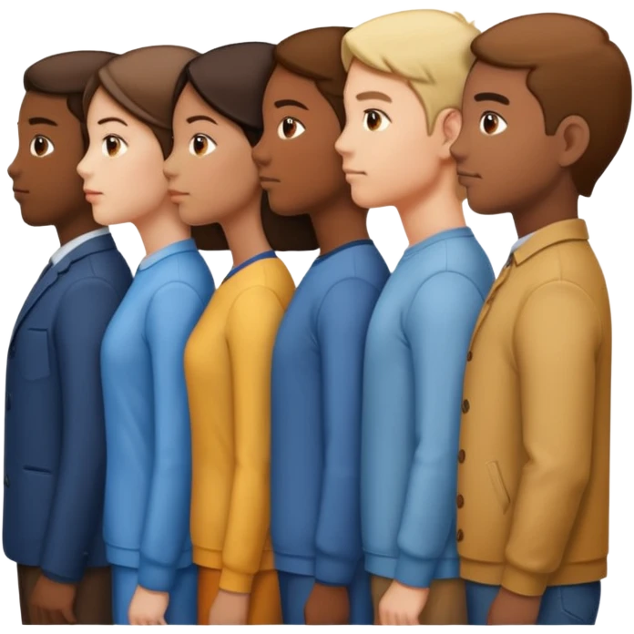 A line of 5 people standing in profile, one behind the other, all facing to the right, second variation emoji