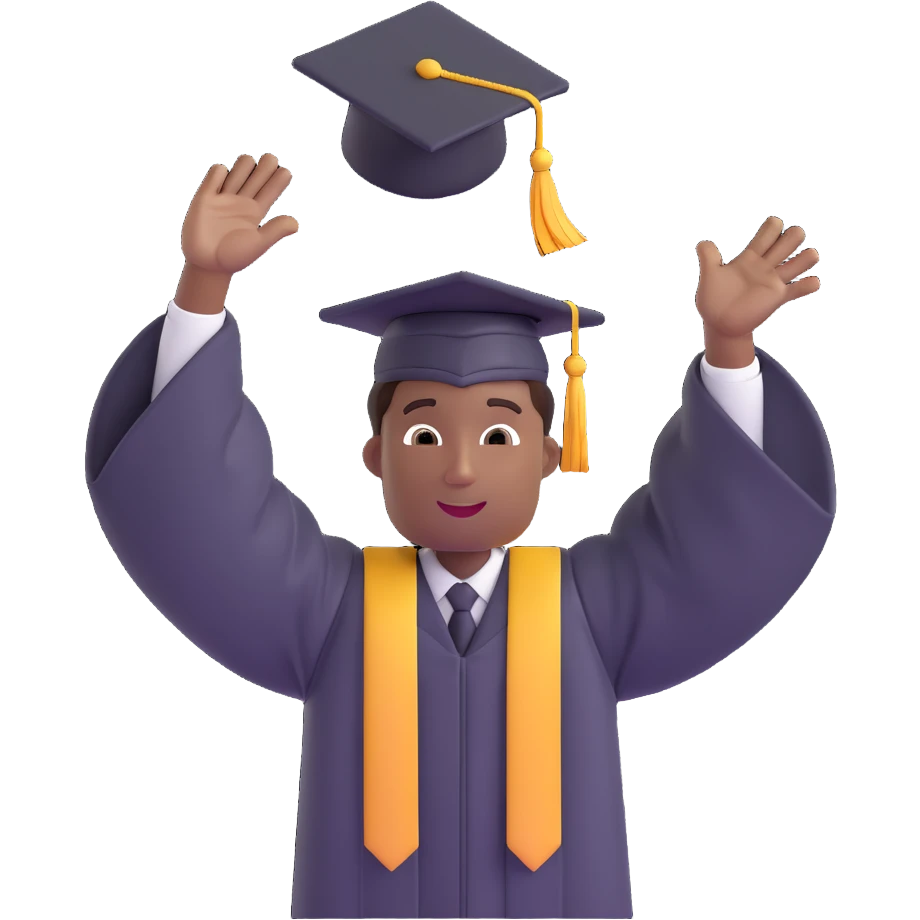 African American male graduate emoji, throwing graduation cap in the air emoji