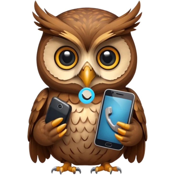 Сова с телефоном emoji