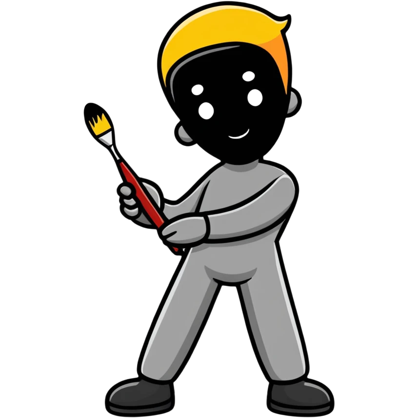 A paintbrush transforming into a metallic human silhouette, symbol of artistic identity emoji