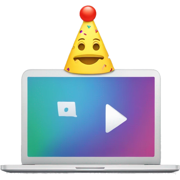 person wearing a party hat in front of laptop emoji