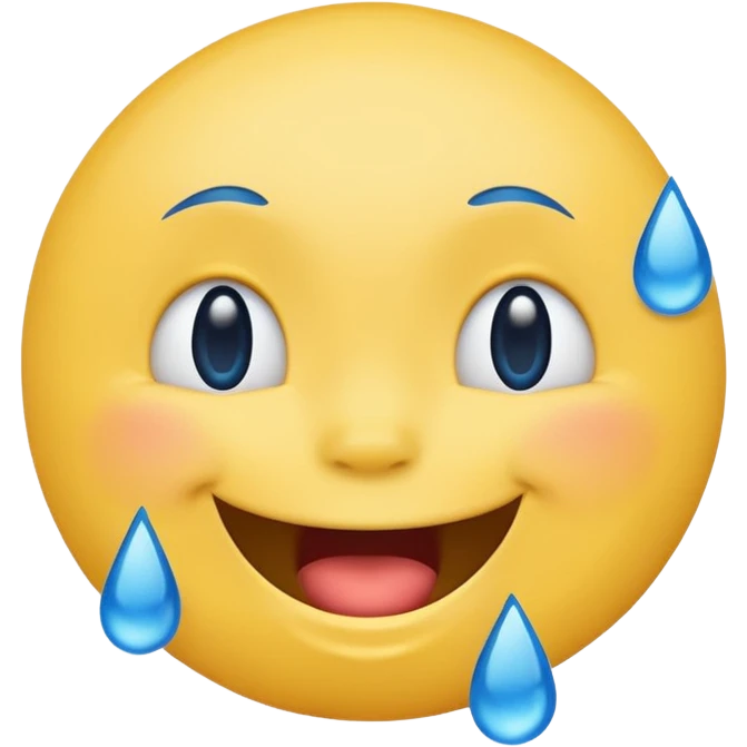 Emoji, yellow round laughing face, blue tears of joy on it  emoji