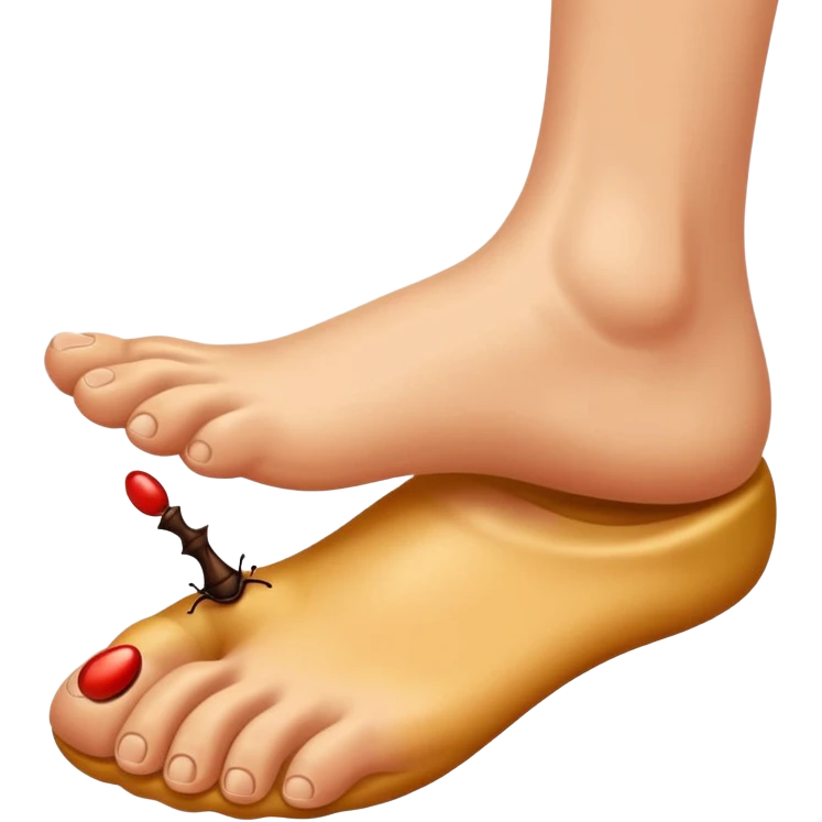showing a cartoon human foot stepping on a small bug , slightly squished but cartoonish, no violence, playful Apple emoji style emoji