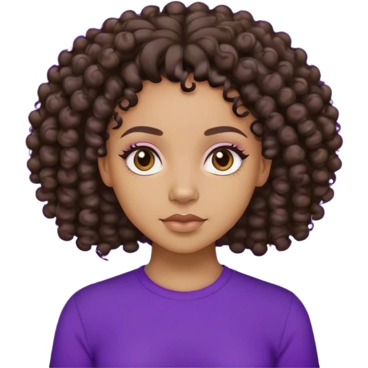 A lightskin black girl with 4a curls and purole shirt emoji