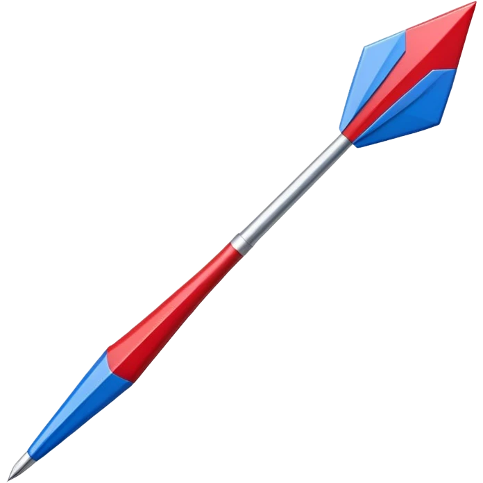 emoji-style icon of a dart with a sharp pointed metal tip, slim wooden or metal shaft, colorful fletching at the back in red, white, and blue, minimalistic, clean lines, bright colors, angled diagonally upward to the right, subtle shadow or highlight for depth emoji