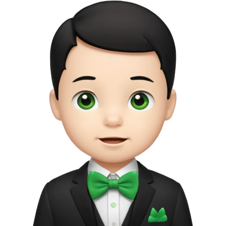 baby boy black hair in suit, with green bow, happy emoji