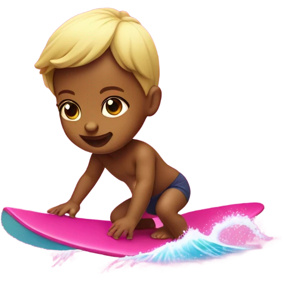 Newborn baby surfing on a hot pink ocean wave  emoji