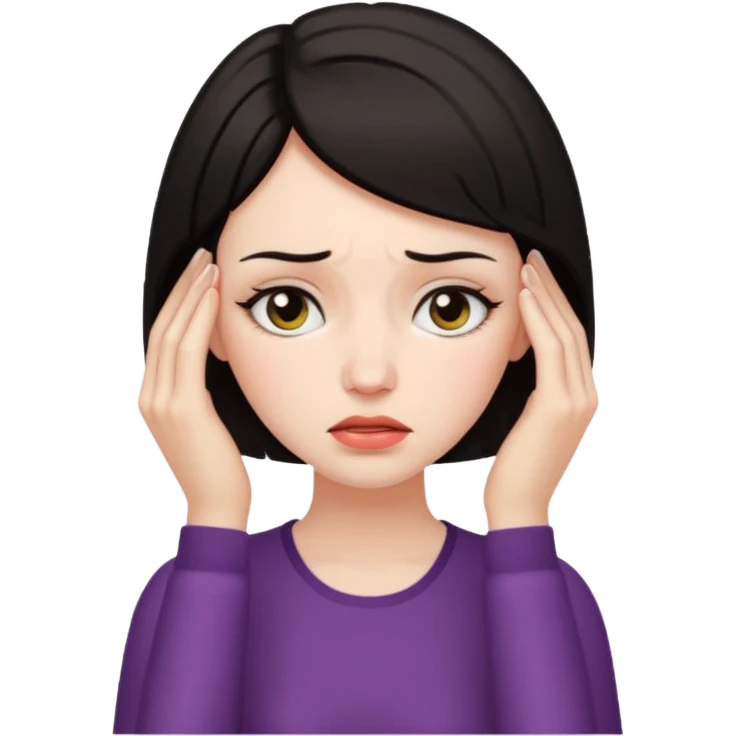 short dark haired lady has head ache emoji
