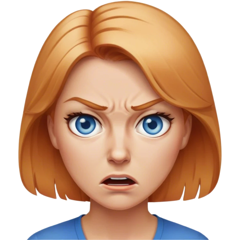 woman with strawberry blond hair and blue eyes full dramatic anger emoji