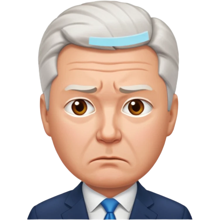Sad emoji of Sergey Sobyanin, mayor of Moscow, looking upset and disappointed, cartoon style, expressive face, simple emoji design emoji