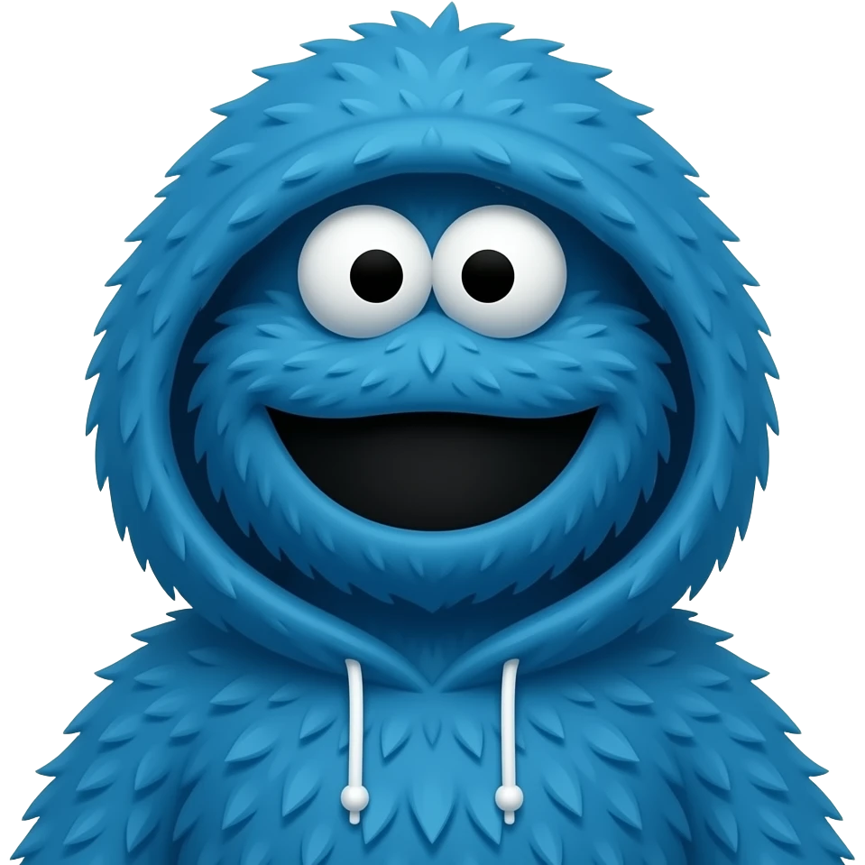 Thug-Life Gangster-style Hood-version of Elmo: Cookie Monster: Blue, fuzzy emoji
