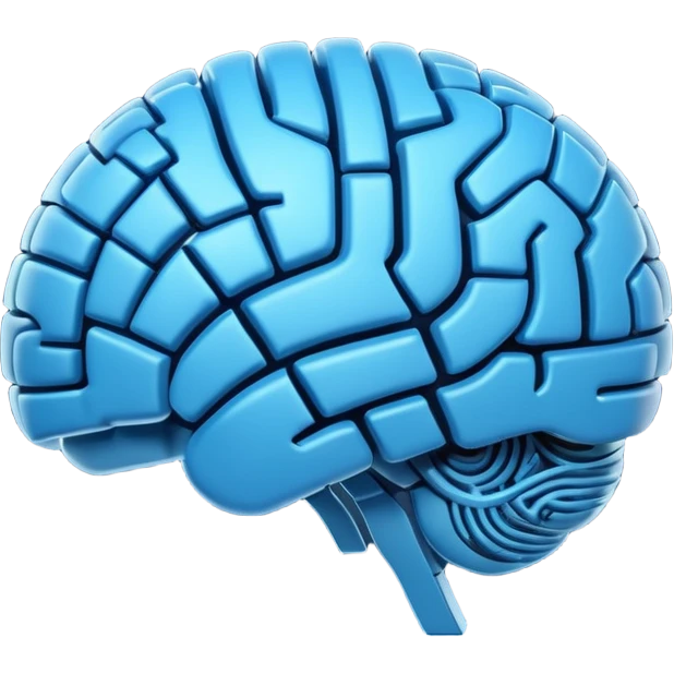 3D blue style icon representing artificial intelligence, stylized brain with digital circuit patterns, futuristic and clean, no text/letters/acronyms. No background. emoji