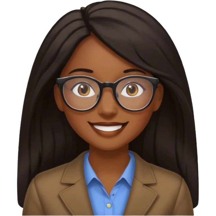 black woman with long dark hair wearing glasses emoji