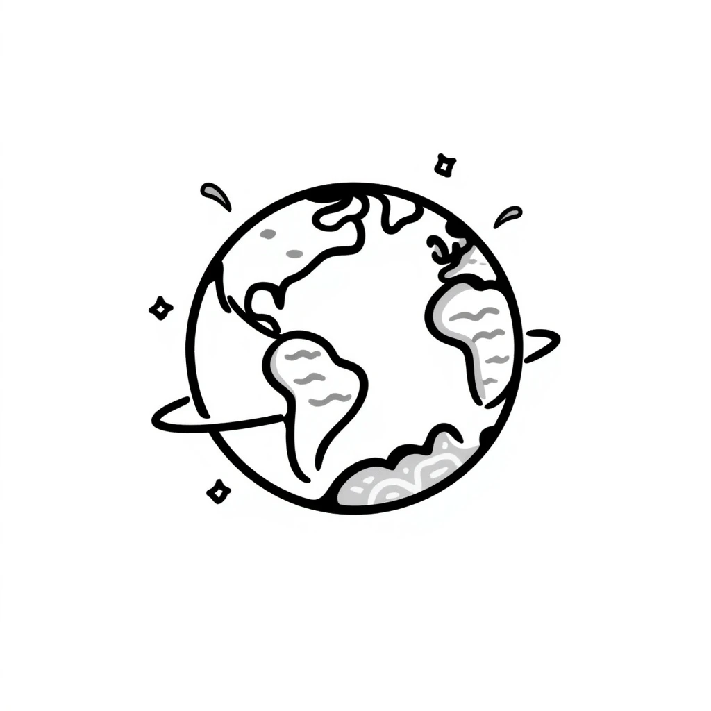 hand-drawn doodle style planet Earth, playful lines emoji
