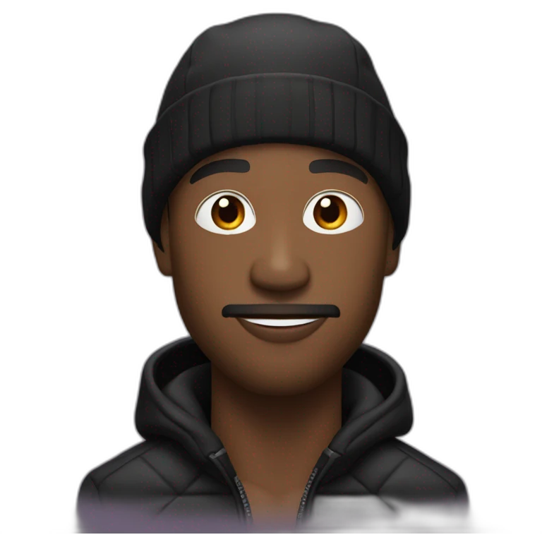 Black man with big nose and little black facial hair wearing a black durag and puffer jacket emoji