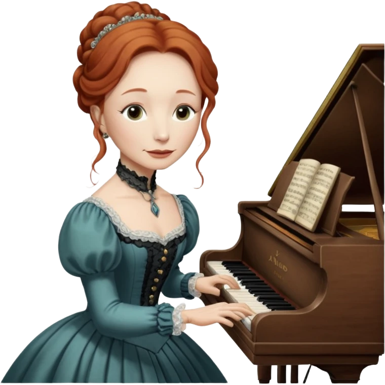 solarpunk - very old aged Tori Amos - playing the piano in a Victorian dress emoji
