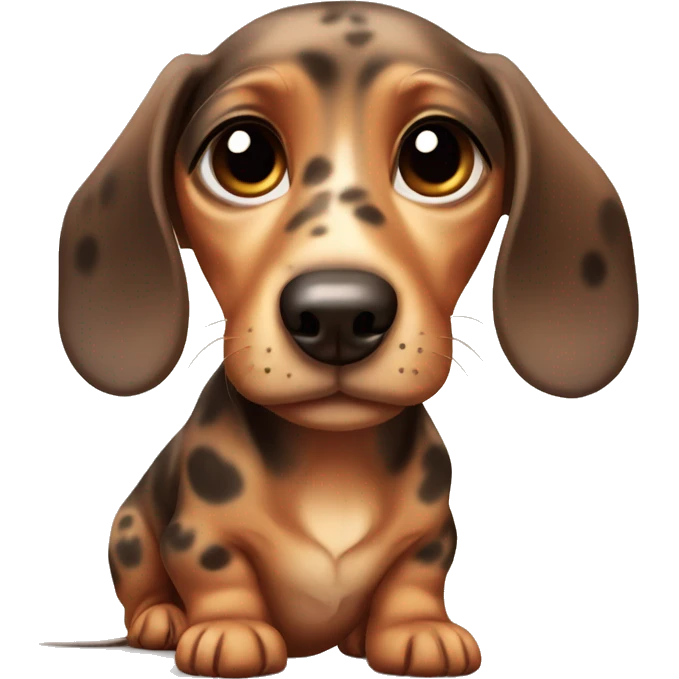sad mini dachshund puppy with brown spots and big cute eyes emoji