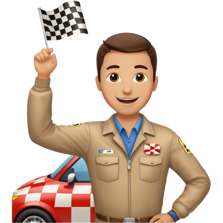 SONO UN DIRETTORE DI GARA AUTO E SBANDIERO CON LA BANDIERA A SCACCHI PUOI GENERARE MENTRE SBANDIERO AUTO emoji