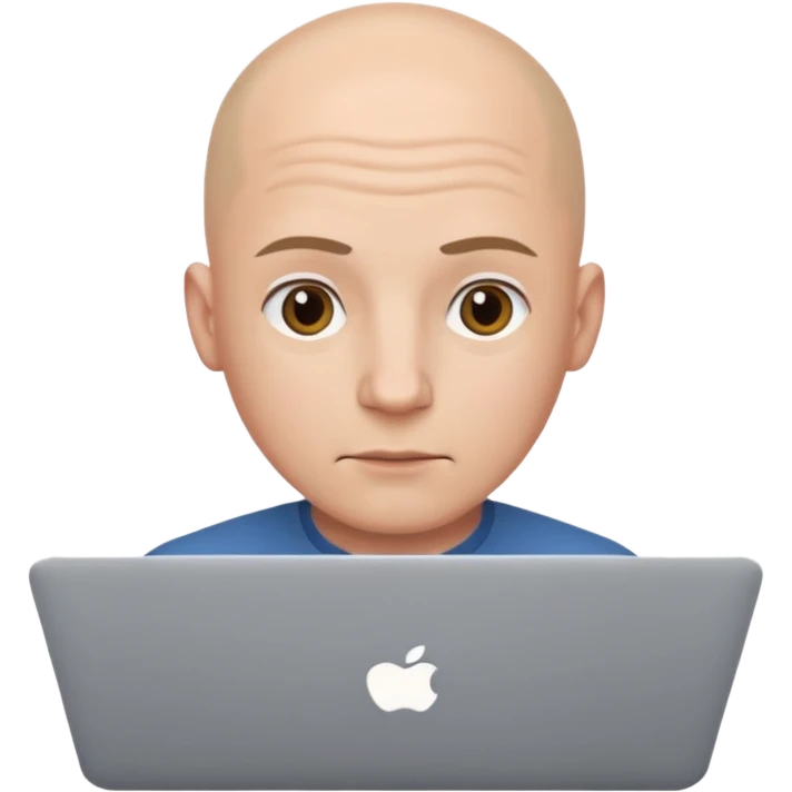 bald young guy with MacBook no wrinkle on face emoji